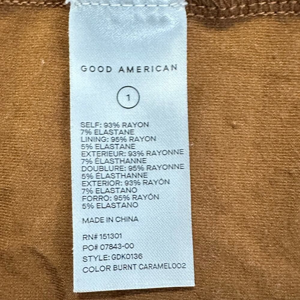 Good American Good Touch Button Front Midi Dress Women's 1/Small Brown Ruched - Picture 6 of 12